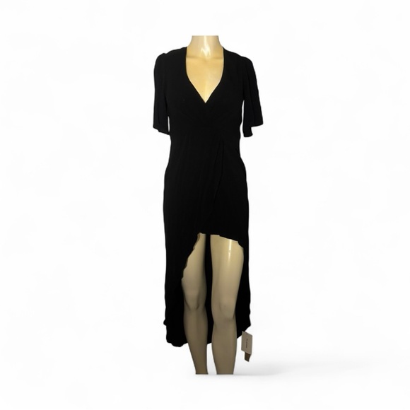 Reformation Size 6P Westport Flutter Sleeve Midi Dress V-Neck High Low Black New - Picture 1 of 12